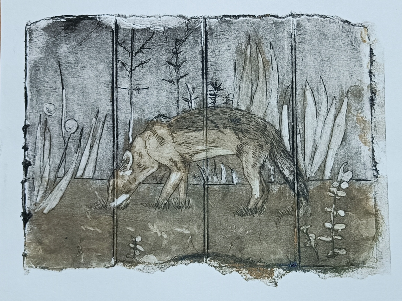 Ræven går derude – tryk/grafik af Britta Ortiz