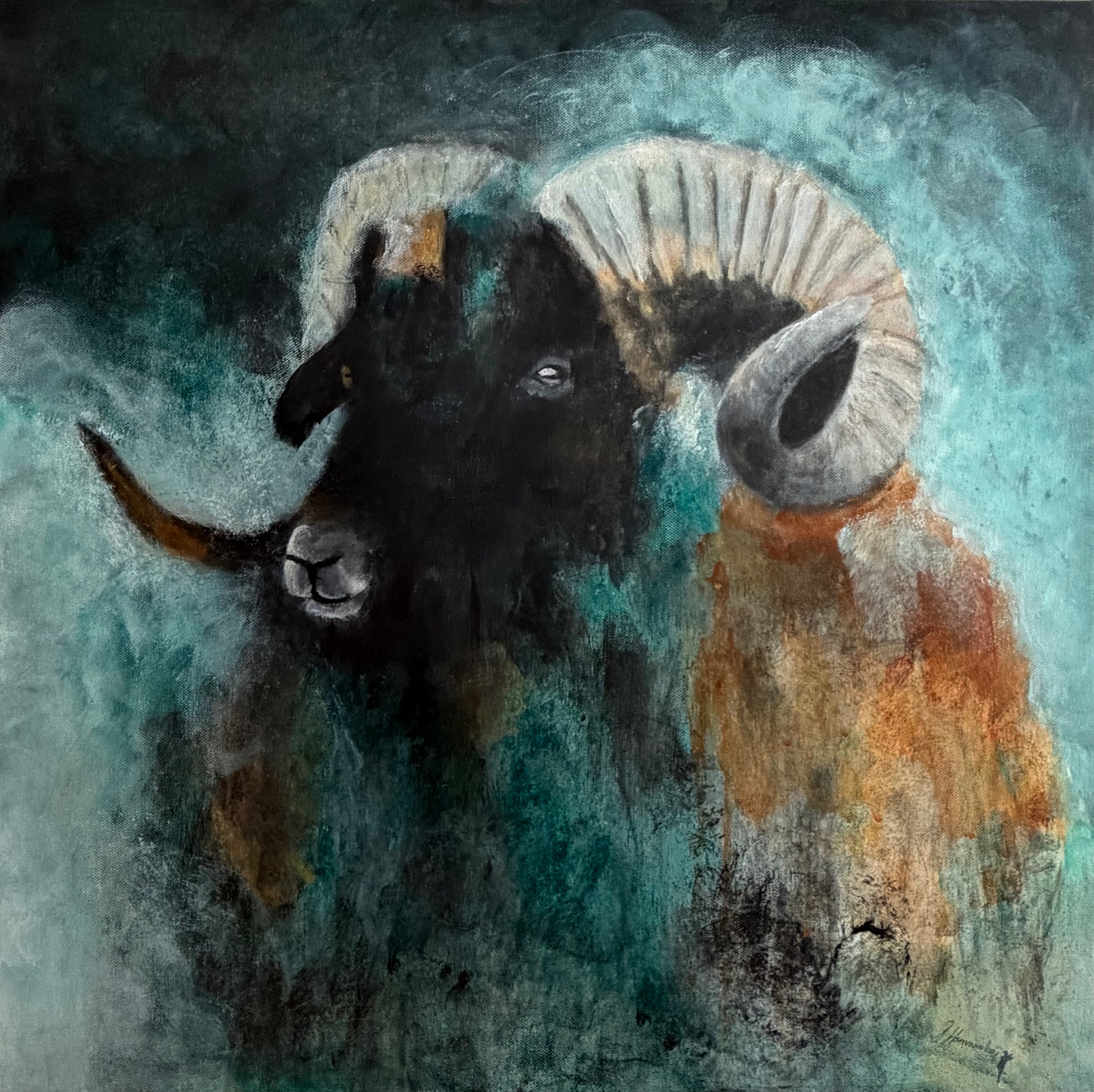 Vædder i natten – mixed media af Jeanette Hammershøj Jørgensen