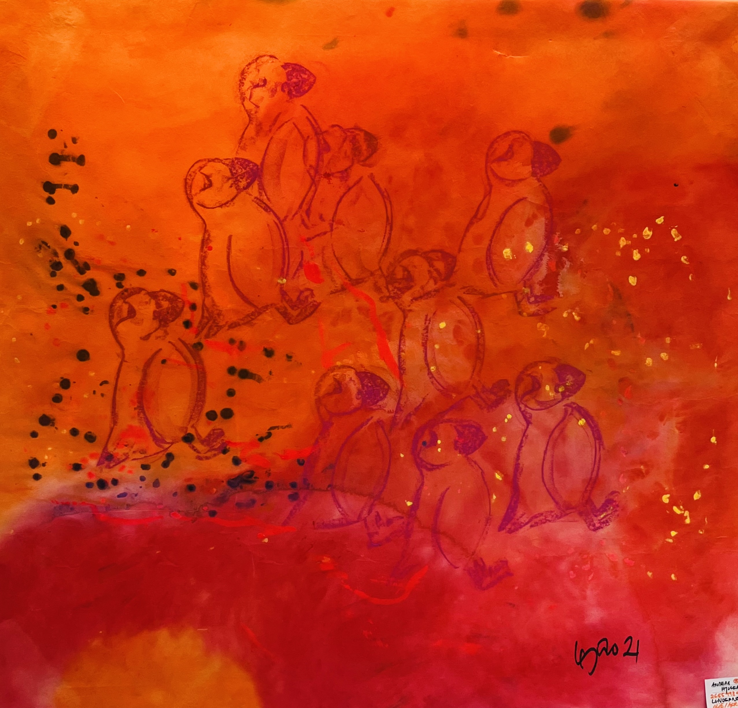Søpapegøjer på Mykines – mixed media af Anders Hjuler