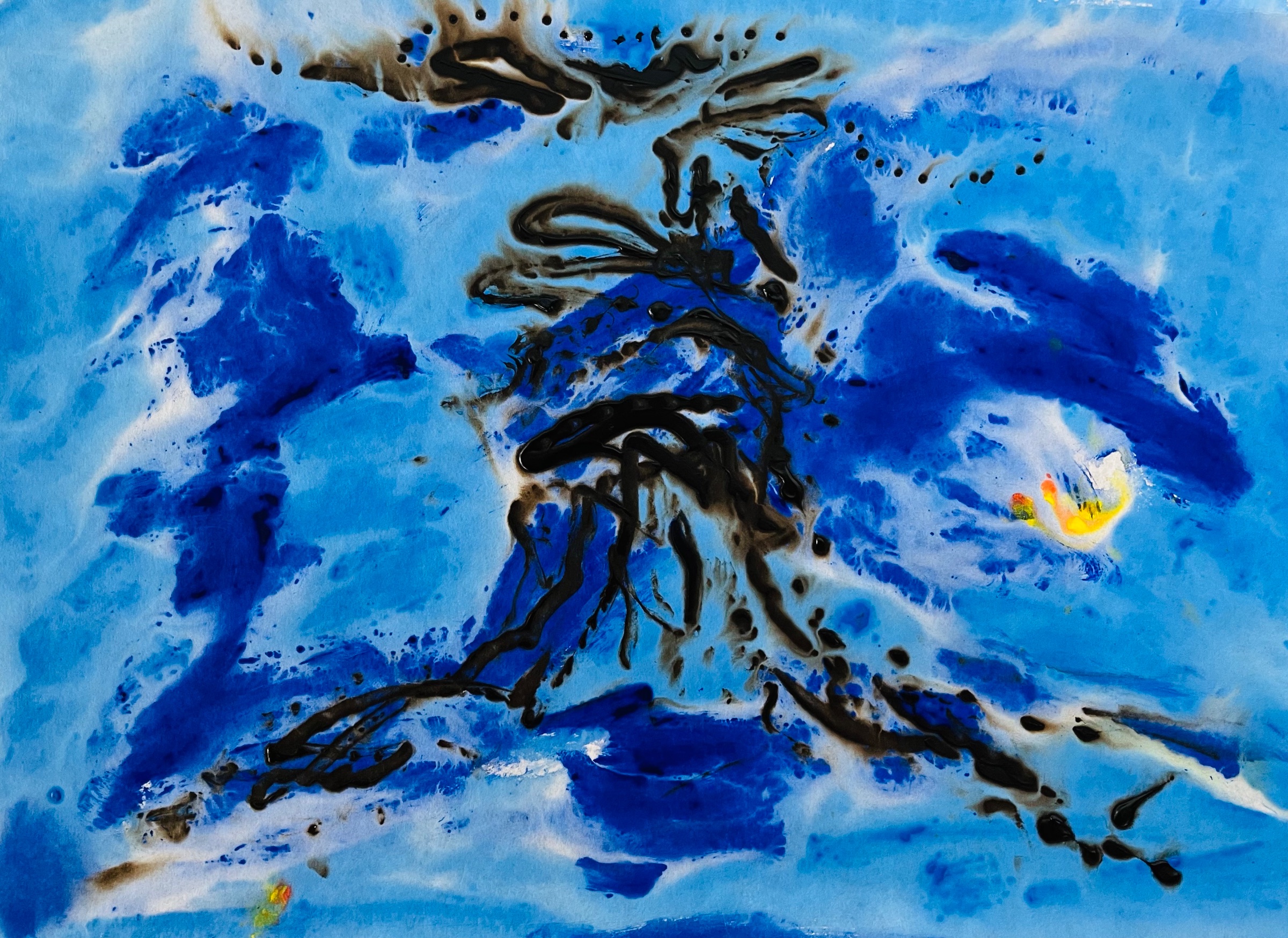 Kalligrafi i blåt hav – mixed media af Anders Hjuler