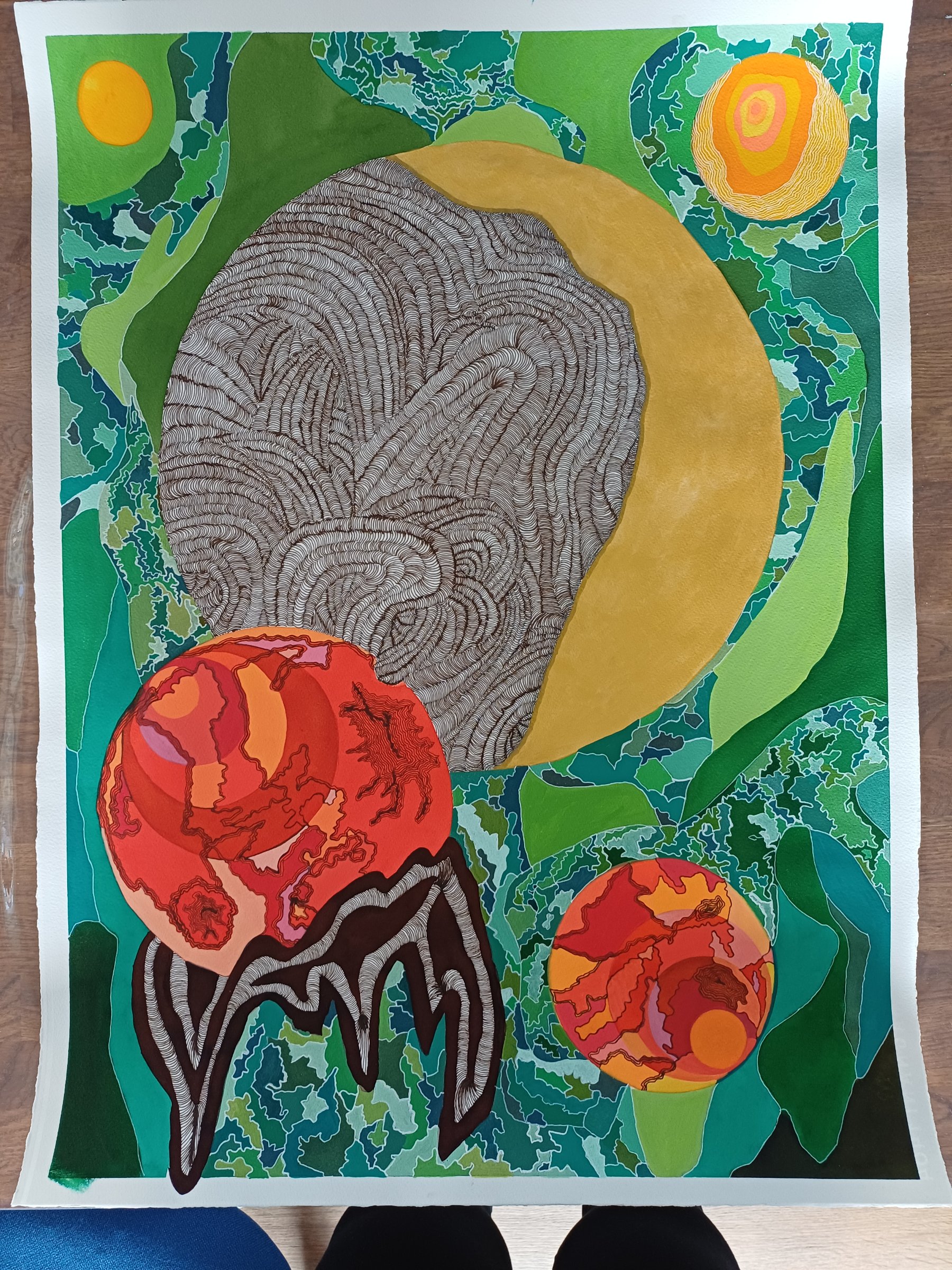 Sun – mixed media af Karin Waldhausen