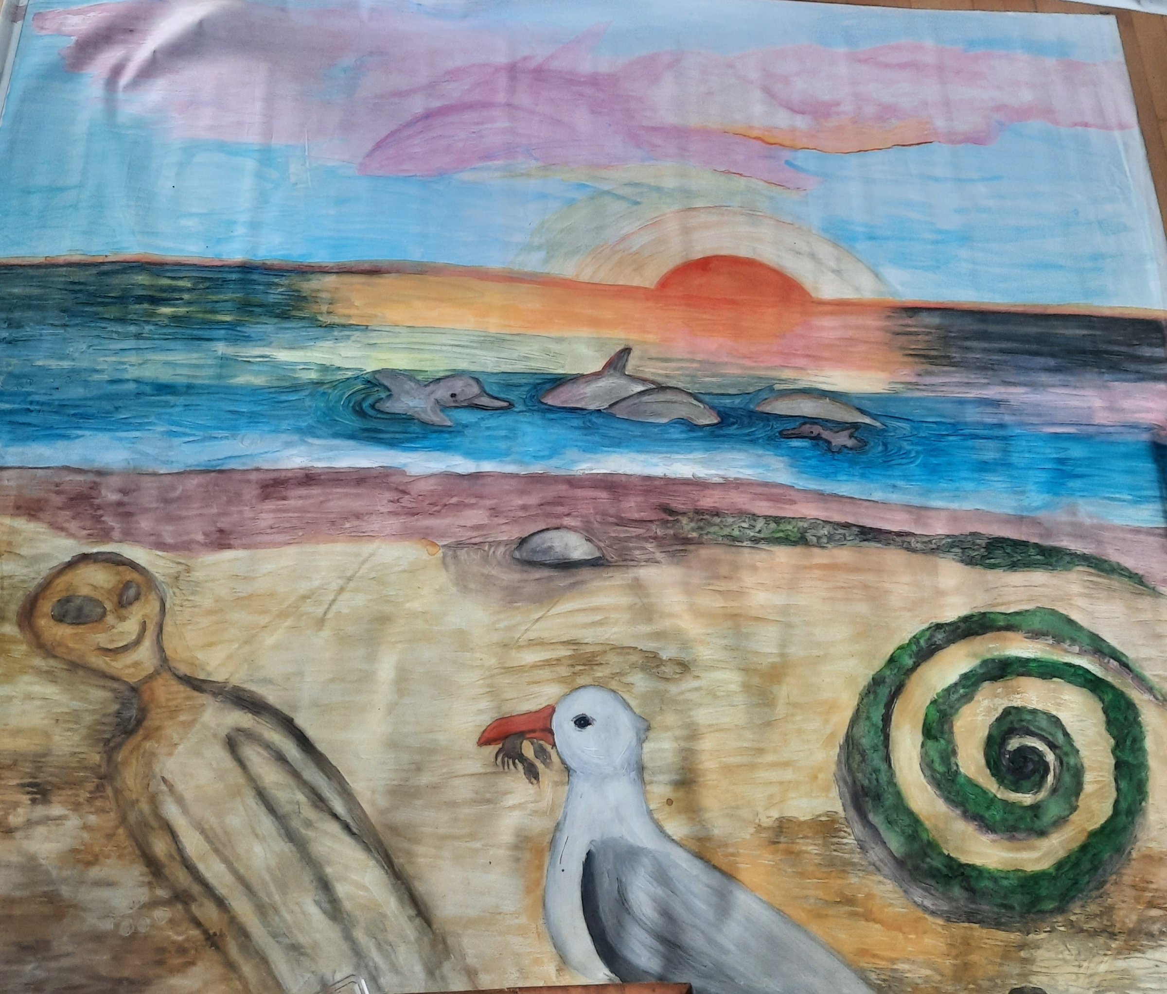 Strand ved solnedgang – malerier af LotusPsykhedelia