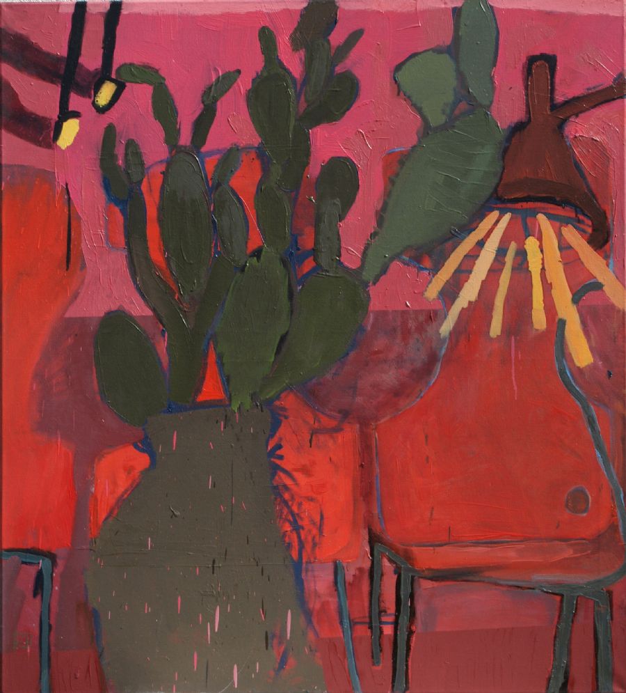 Venteværelse med kaktus, 100x90cm