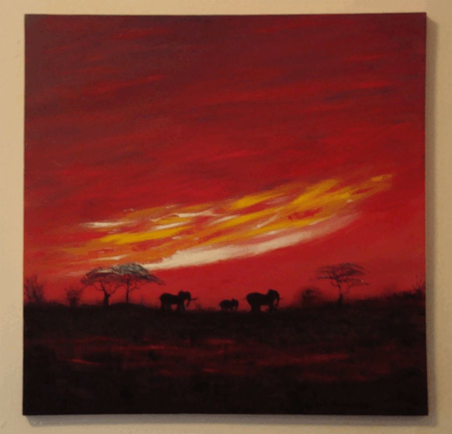 African sunset - elephants