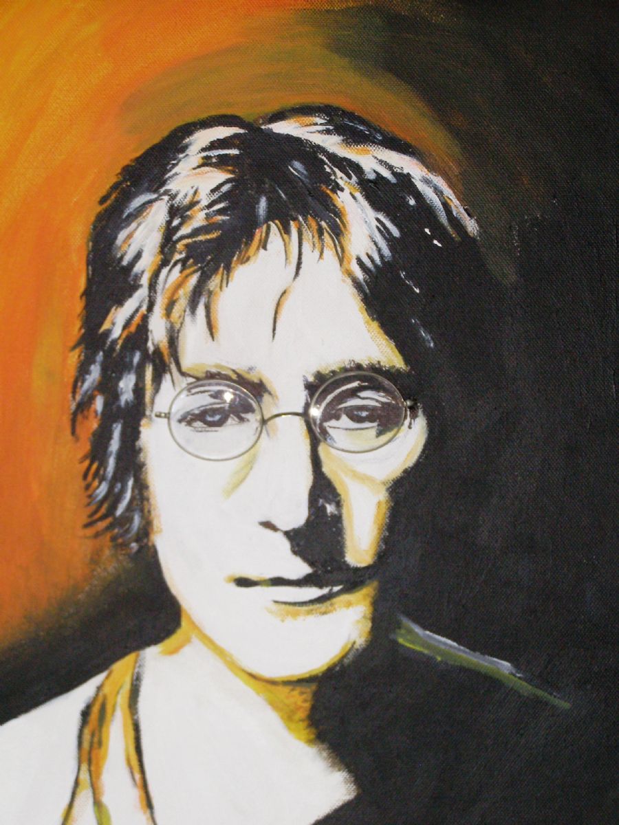 Lennon med påsat briller på lærred -er s