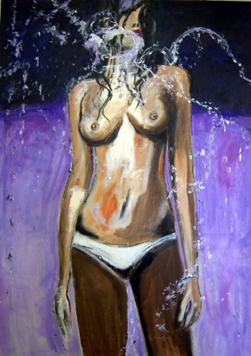 She is taking a bath.
