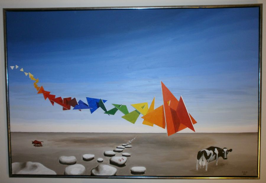 Ko og tyr i surrealistisk verden (solgt)