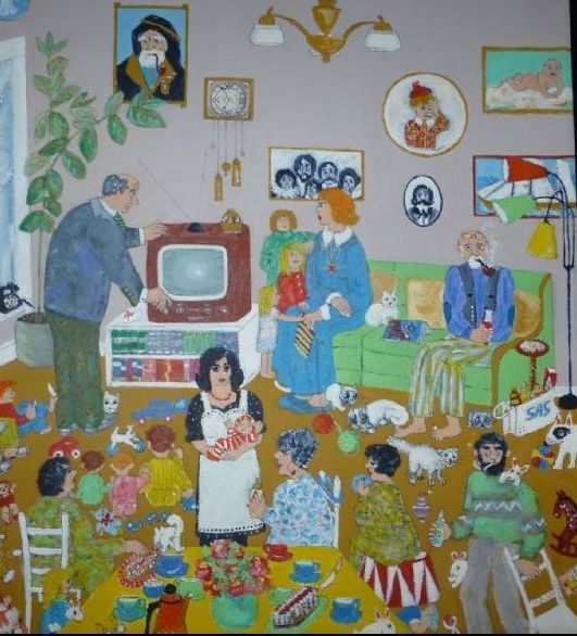 Familien foran fjernsynet år 1955