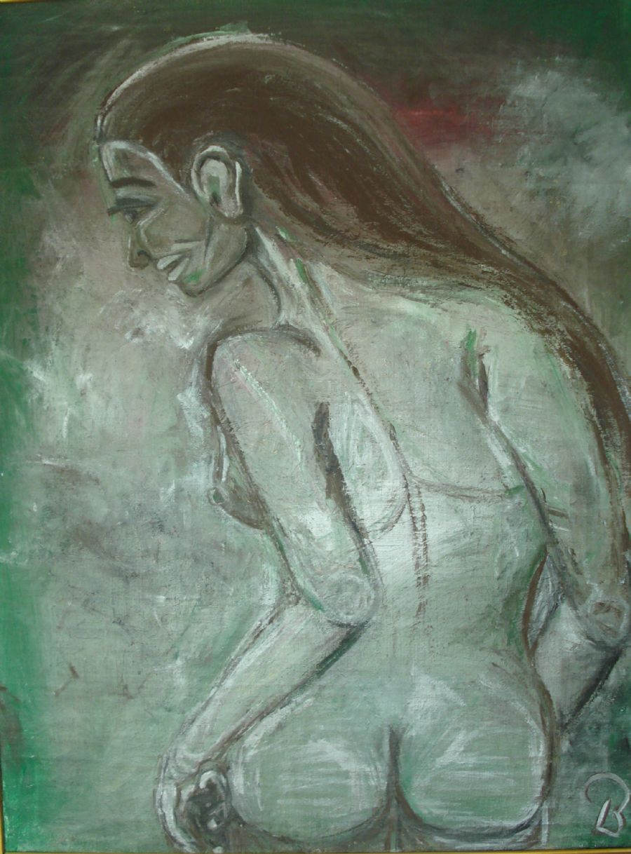woman in green moon light