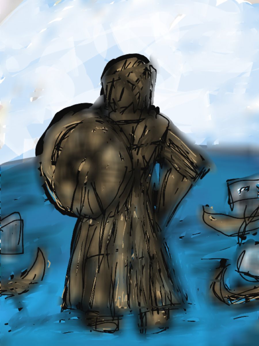 Træ statue i havet