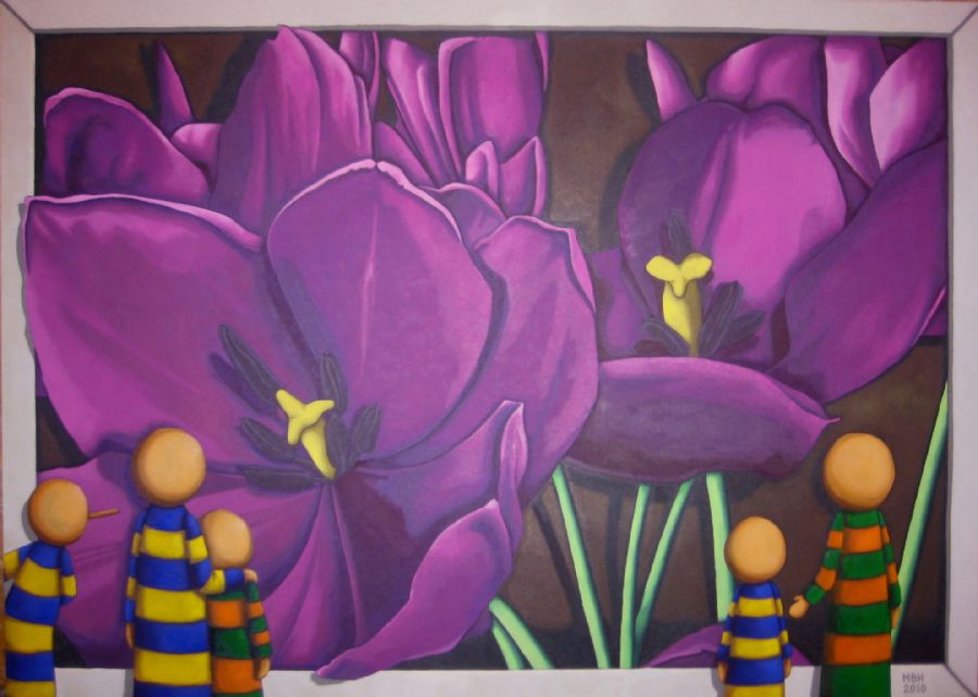 Dukkebillede med store blomster