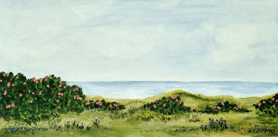 Ved sommerhuset XI – maleri af Merete Holm Vinther