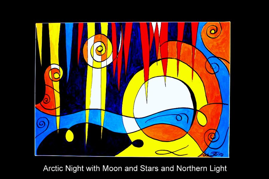 Arctic Night. Moon. Stars. Northern Ligh
