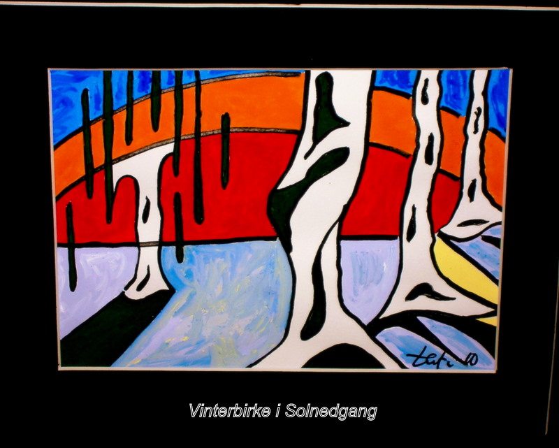 Vinterbirke i solnedgang