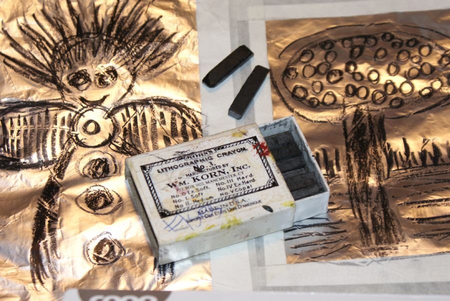 Lithografitryk -lithografisk kridt på fo