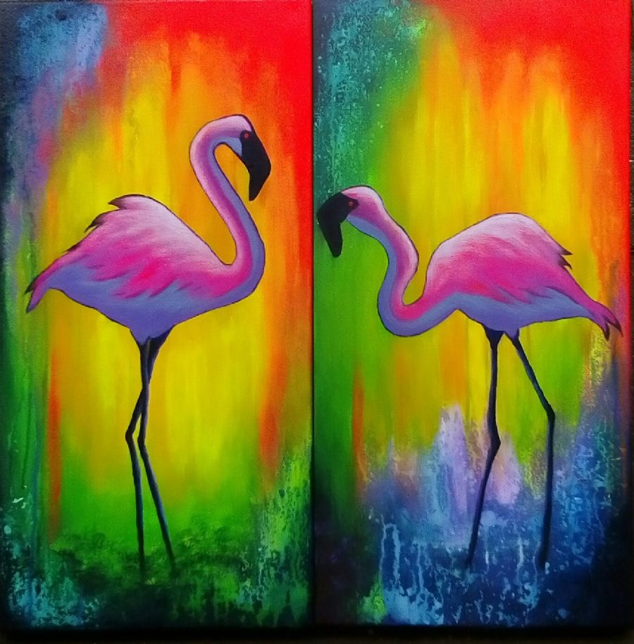 2 stk flamingo str. 30x60 cm.