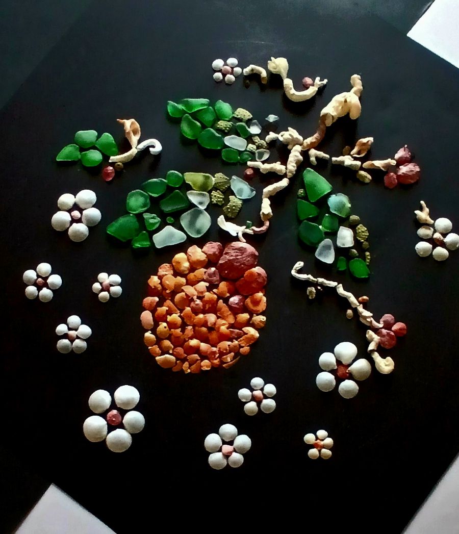 Seashell art ...branch with orange