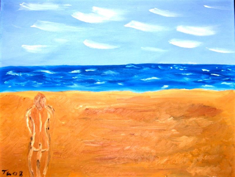 dame på strand