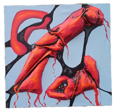 Rød sfærisk kompoition – mixed media af A.C.Rosmon
