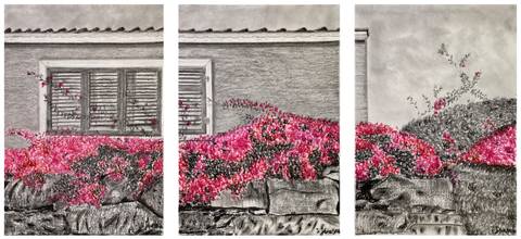 Stenmur i blomster – mixed media af Solmaz Jensen