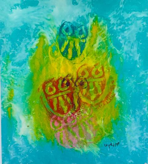 Ugler i farvandet – mixed media af Anders Hjuler