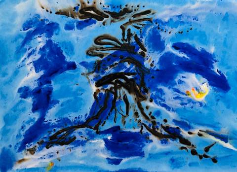 Kalligrafi i blåt hav – mixed media af Anders Hjuler