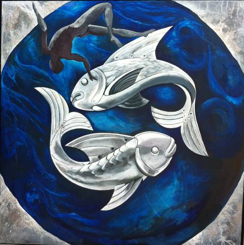 Stjernetegn fisken – malerier af Naked Art