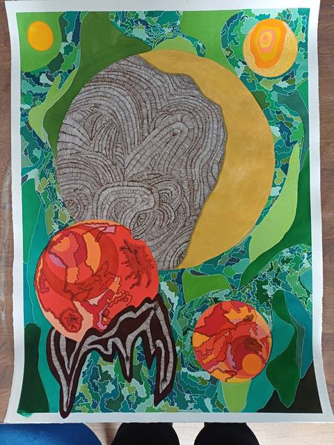 Sun – mixed media af Karin Waldhausen