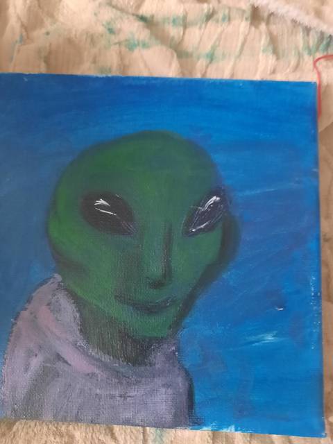 Alien i lyserød hættetrøje – malerier af LotusPsykhedelia
