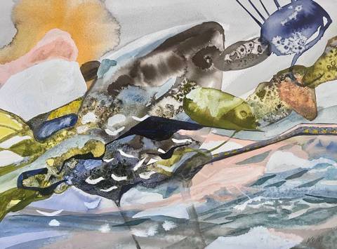 "Upside down 2" – mixed media af Kirsten Overgaard