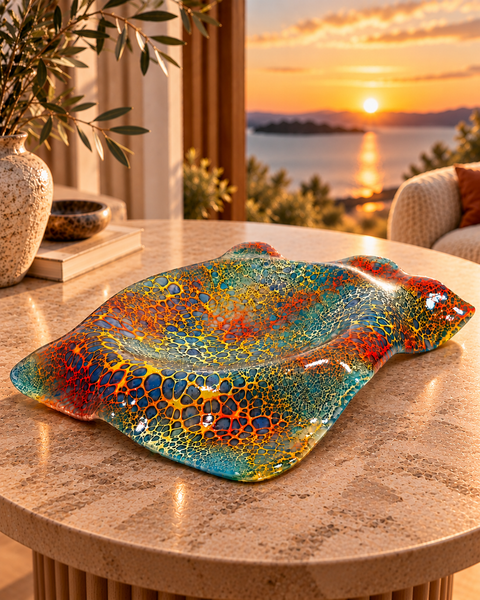 Waves and Sea Foam at Sunset – glaskunst af Micko Glass Art