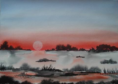 Solnedgang. Akvarel.