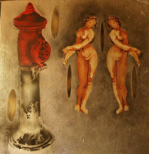 "Deux filles en admirant la bouche d'inc – stencils af Per Corell