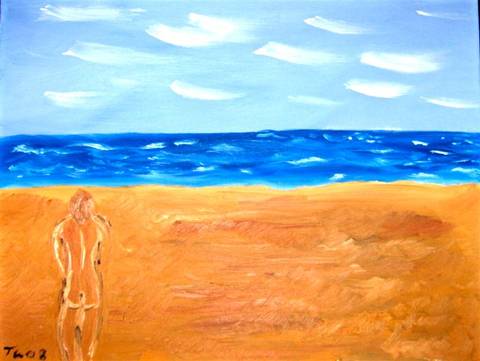 dame på strand
